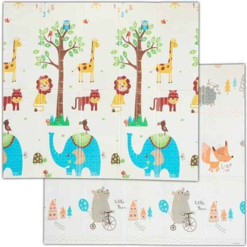 Sammenleggbar lekematte med dyremotiver