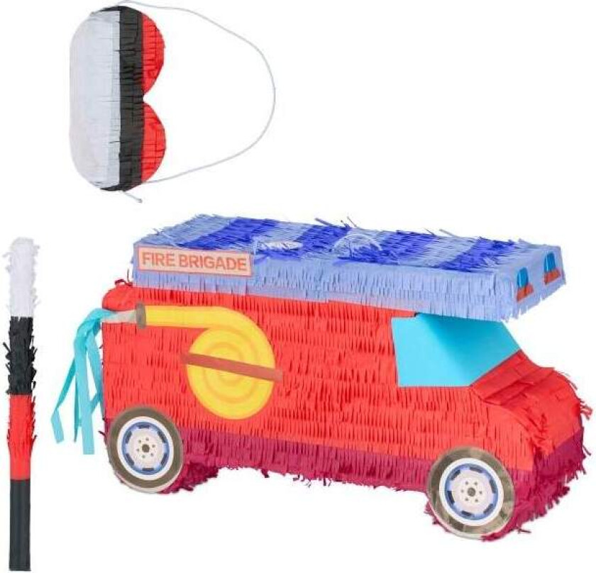 Pinata brannbil med stokk og maske