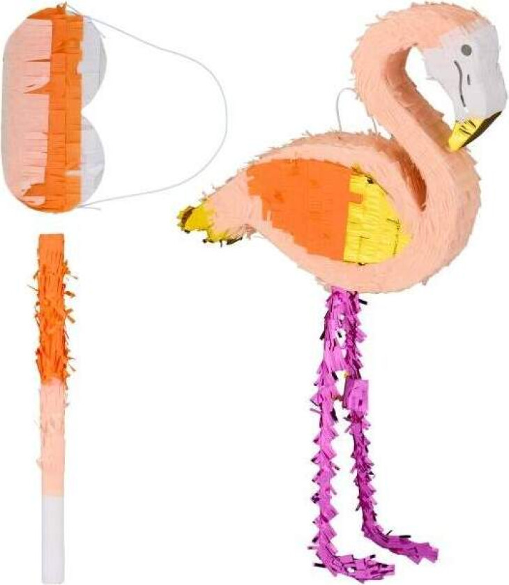 Pinata flamingo med kølle og maske