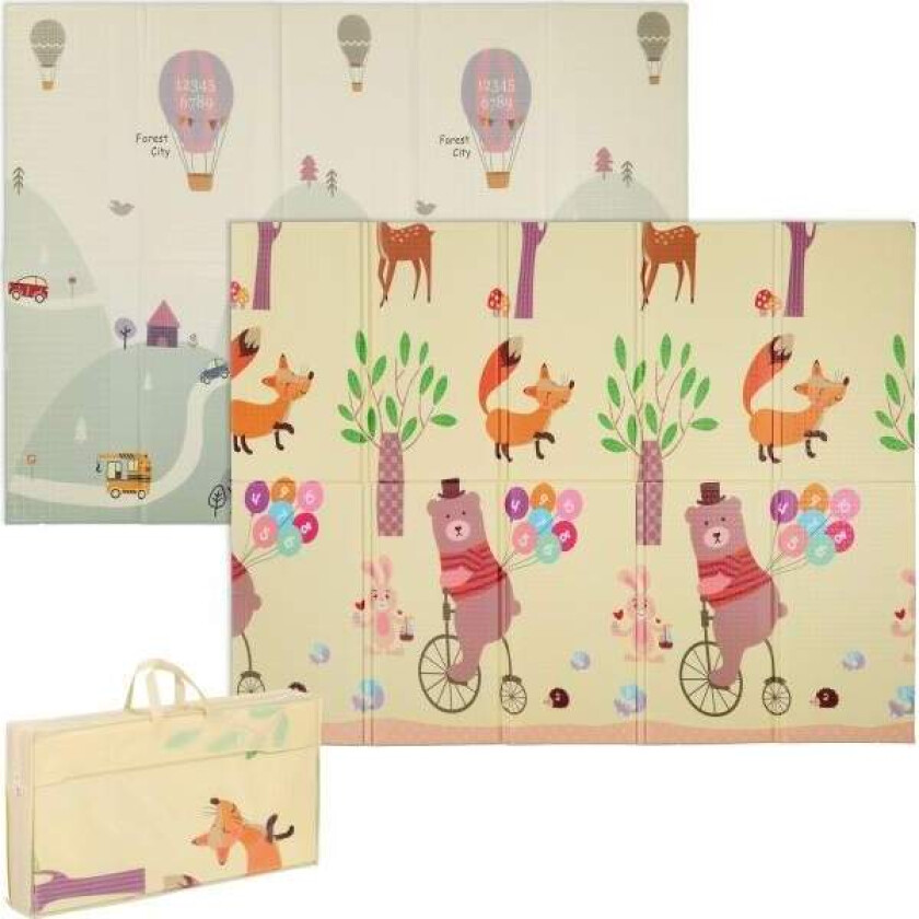 Lekematte med dyre- og veitema, sammenleggbar