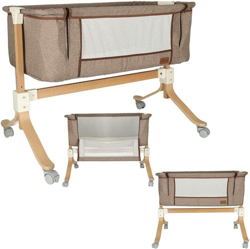 Spedbarns crib baby tre crib på hjul lekegrind brun