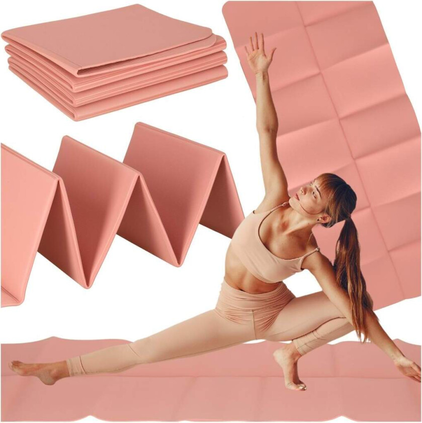 Yoga treningsmatte sammenleggbar 183x61x0,4 cm rosa