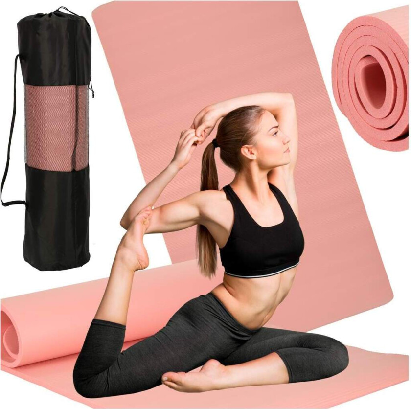 Tykk yoga treningsmatte 185x80x1,5 cm rosa