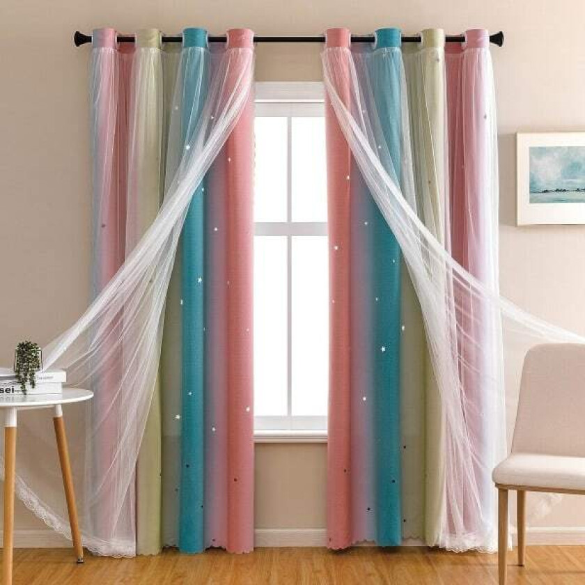 IC Dream Star Mørkleggende Gardiner for Barnerom Jenterom Prinsessegardin for Datterens Soverom Vindu (Rosa Blå, B132 X H244cm)