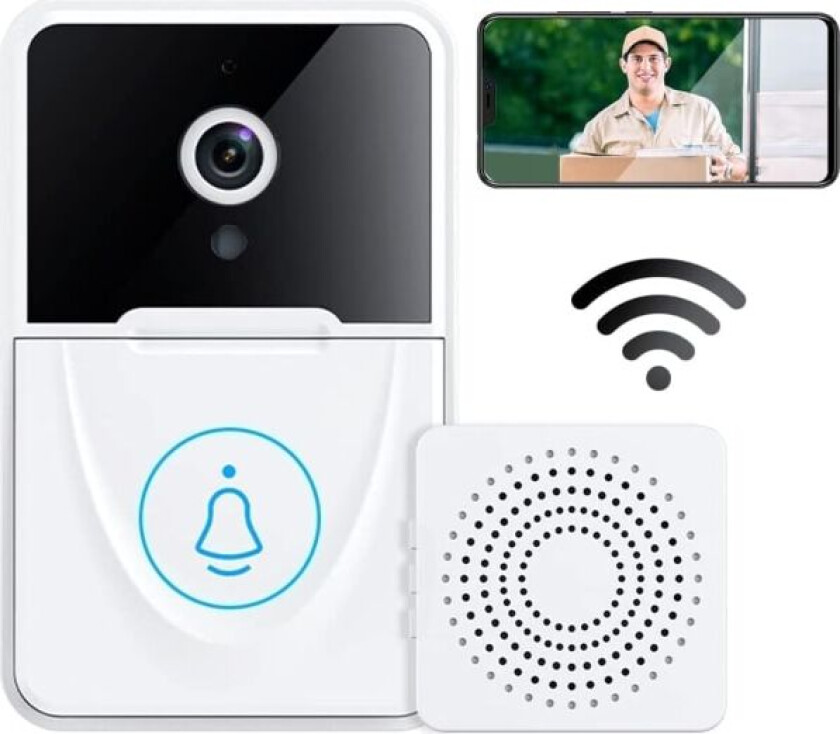 Videodørklokke med kamera, trådløs WiFi-videodørklokke med ringeklokke