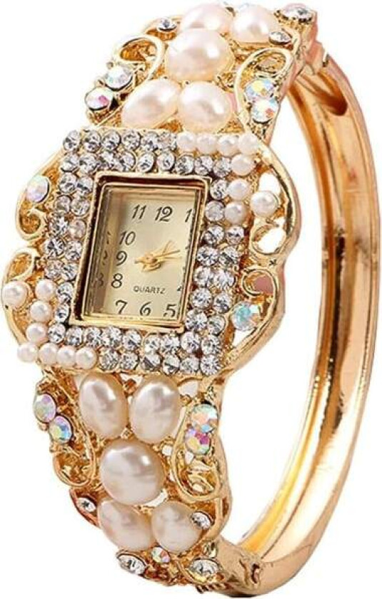 IC Kvinner Armbånd Kvadratisk Urtavle Kvarts Armbåndsur Dame Diamant Perle Smykker Klokker Gull Farge