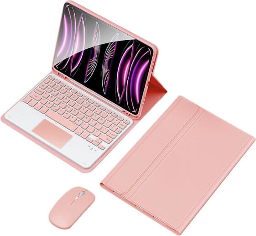 Trådløst tastaturdeksel med mus for iPad 10.9 (2022), PU Folio Flip Cover Bluetooth tastaturdeksel Pink iPad 10.9 (2022)