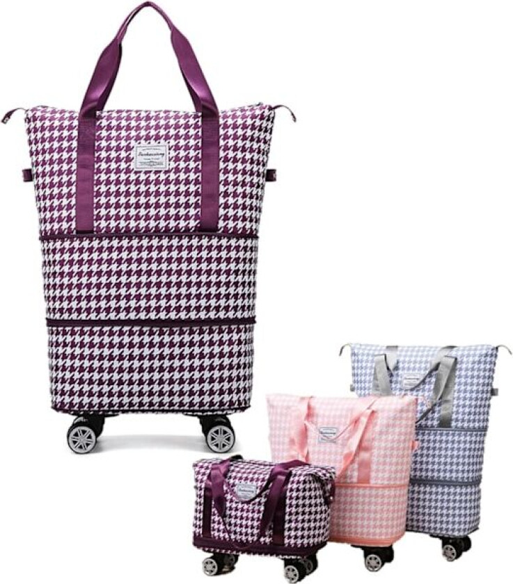 Reiseveske med hjul, sammenleggbar weekendbag kabinveske for menn og kvinner (Lilla Rød){EE}