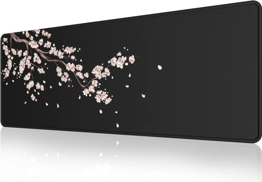 Svart japansk plommeblomst musematte utvidet stor musematte skrivebordspute, sydd kant musematte, sklisikker gummi