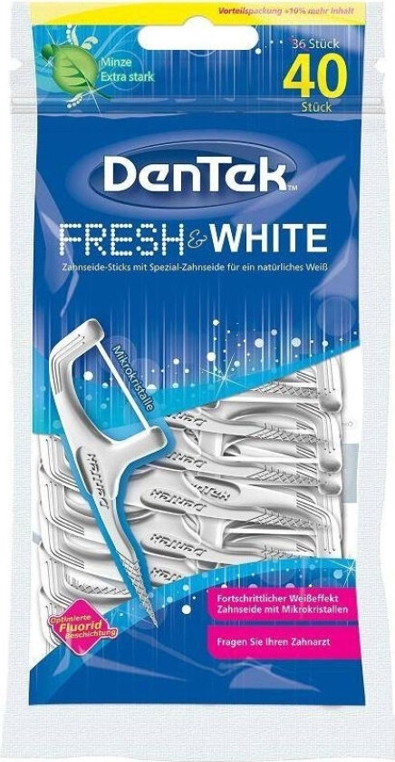 Fresh & Amp Hvite Tannpirkere Med Bleketråd 40 Stk