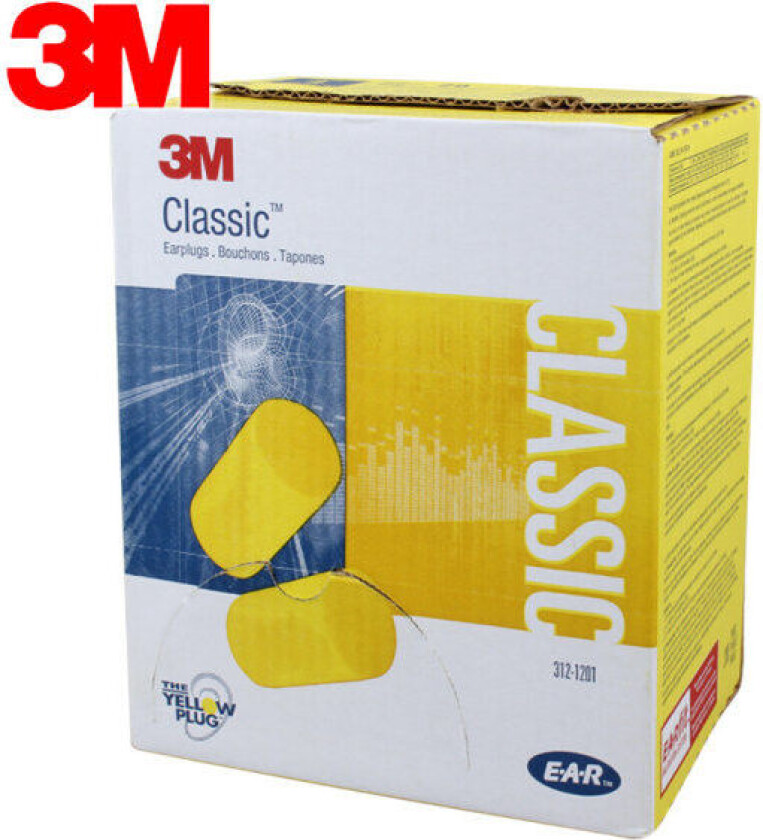 3M EAR Classic Ørepropper, 50 par pakket i par, Gul, Snr 28db, Hørselvern 2024ws