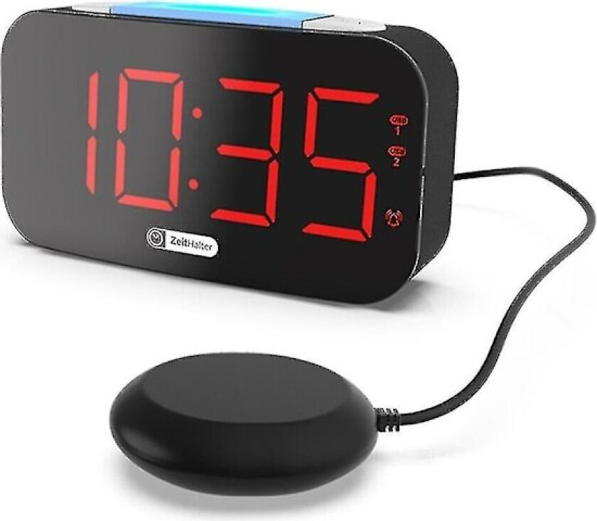 Vekkeklokke med vibrasjon for tunge sovere - Vibrerende vekkerklokke med sengvibrator for døve og hørselshemmede