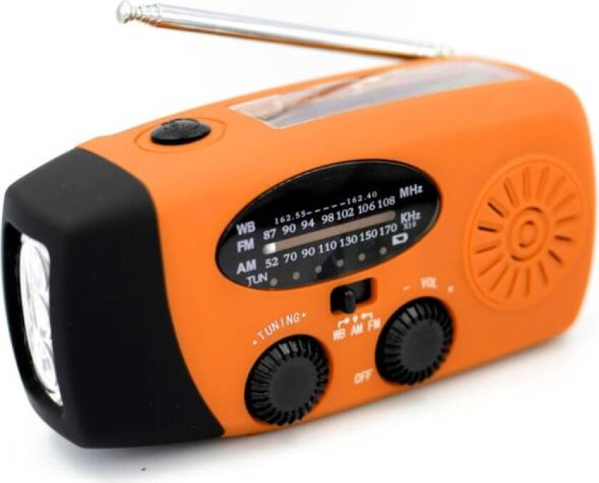 Vevradio nødradio med lommelykt solcellelader powerbank