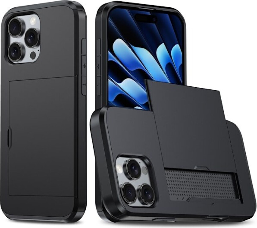 For iPhone 16 Pro PC+TPU Phone Cover Sliding Card Holder Black