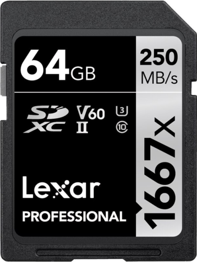 Lexar Professional - Flashminnekort - 64 Gb - Video Class V60 / Uhs-Ii U3 / Class10 - 1667X - Sdxc Uhs-Ii