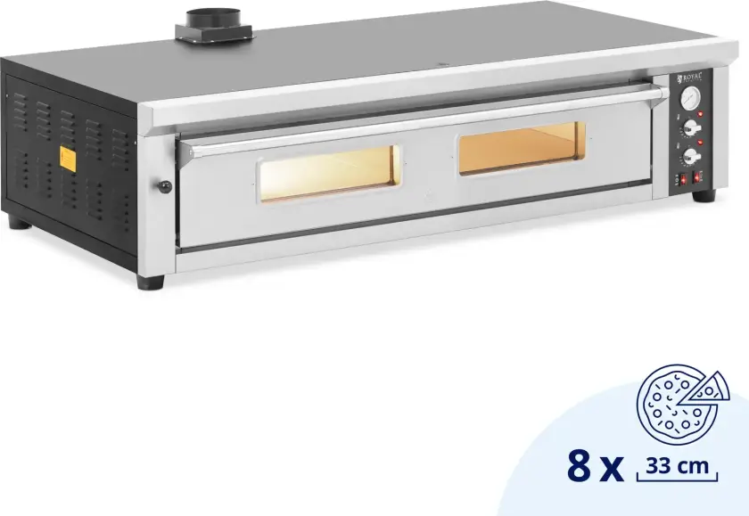 Elektrisk pizzaovn - 8 x 33 cm - 1 kammer - 8400 W - 400 V - ildleirestein - Royal Catering