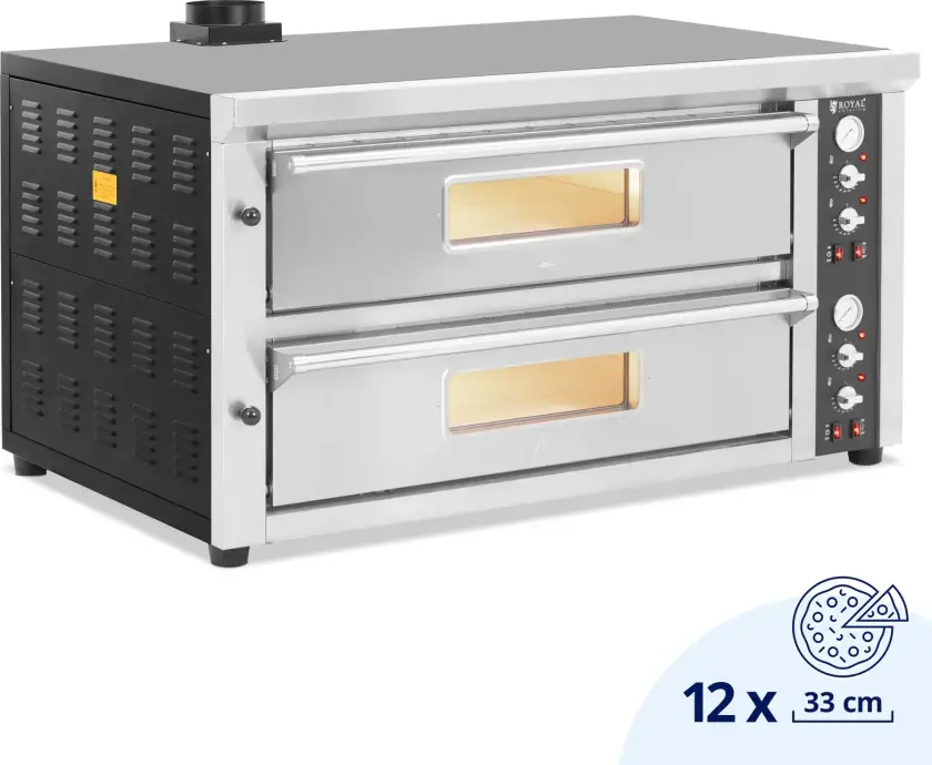 Elektrisk pizzaovn - 6+6 x 33 cm - 2 kammer - 13 200 W - 400 V - ildleirestein - Royal Catering