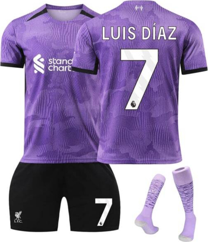 23-24 Liverpool Second Away Fotballdrakt Set No.7 LUIS DIAZ Fotballuniform for voksne barn med sokker Komfortabel U XS