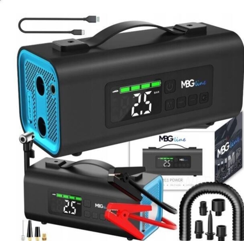 Luksus Jump Starter Booster 54,76Wh Pd30w Bilkompressor Blower Powerbank