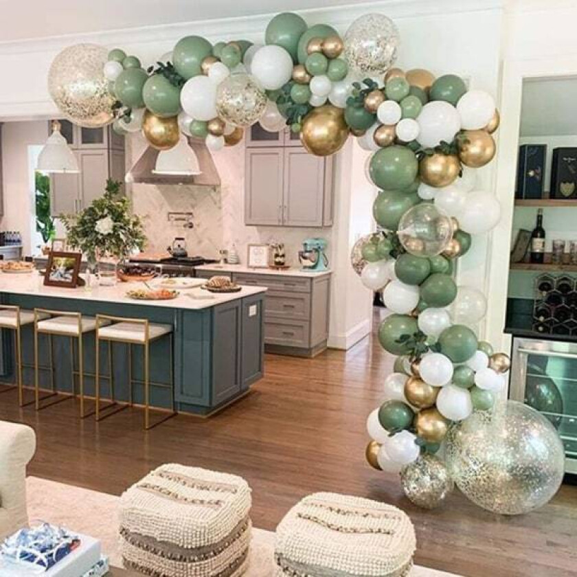 119PCS Olivengrønn Ballongbue Girlandersett Retro Grønn Ballong og Gull Metallic Chrome Latex Ballonger Sett for Bryllup Bursdag Ballonger Baby Shower Dekorasjoner
