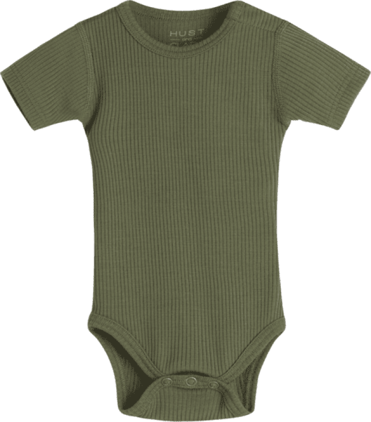 Hust & Claire Bet ribb kortermet body i ull, olivine