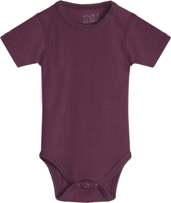 Hust & Claire Bet ribb kortermet body i ull, plum wine