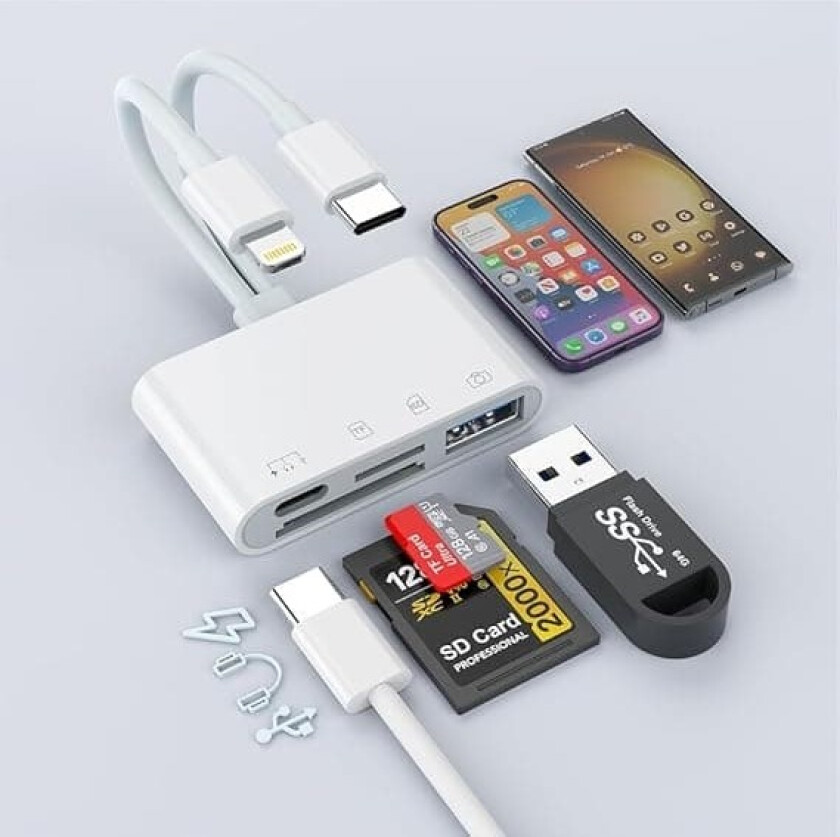 USB-C, Lightning-kortleser 2 spor SD, MicroSD 1xUSB-A, 1xUSB-C UHS-I
