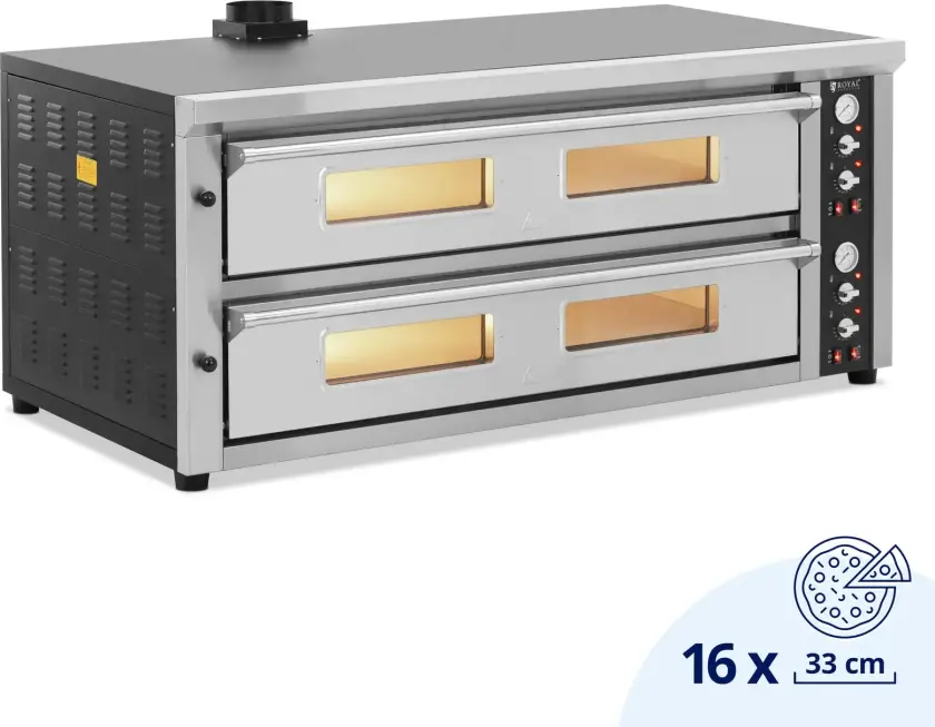 Elektrisk pizzaovn - 8+8 x 33 cm - 2 kammer - 16 800 W - 400 V - ildleirestein - Royal Catering