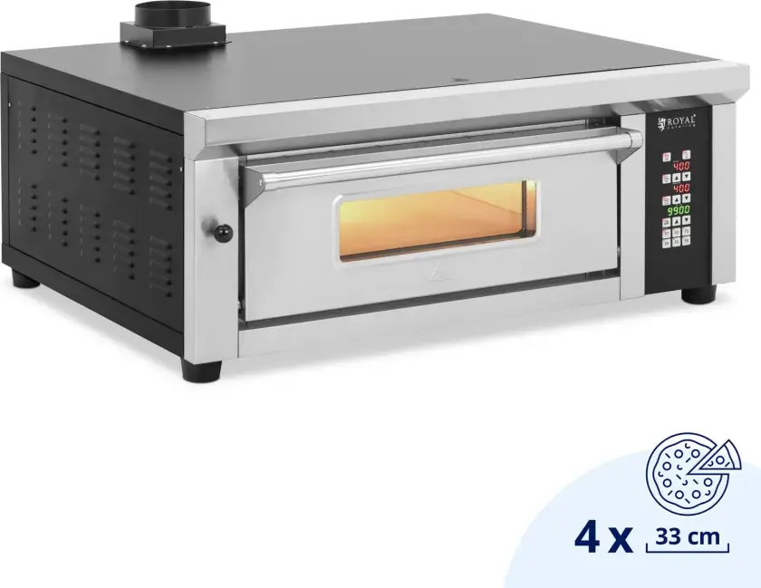Elektrisk pizzaovn - 4 x 33 cm - 1 kammer - 4200 W - digital - ildleirestein - Royal Catering