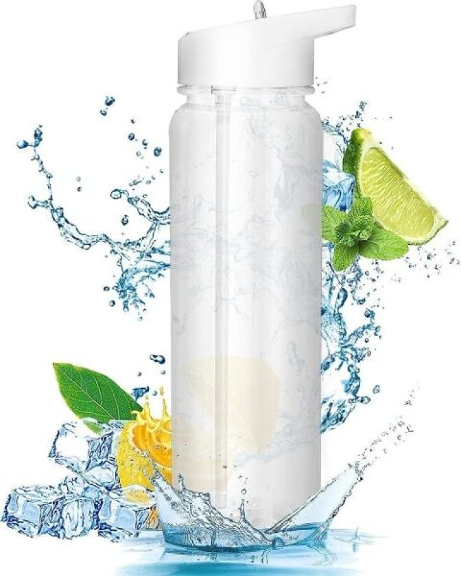 Vannflaske med sugerør 700ml - Gjenbrukbar plast treningsflaske for kaldt vann - Transparent sportsflaske for reise, studier, sykling (hvit)