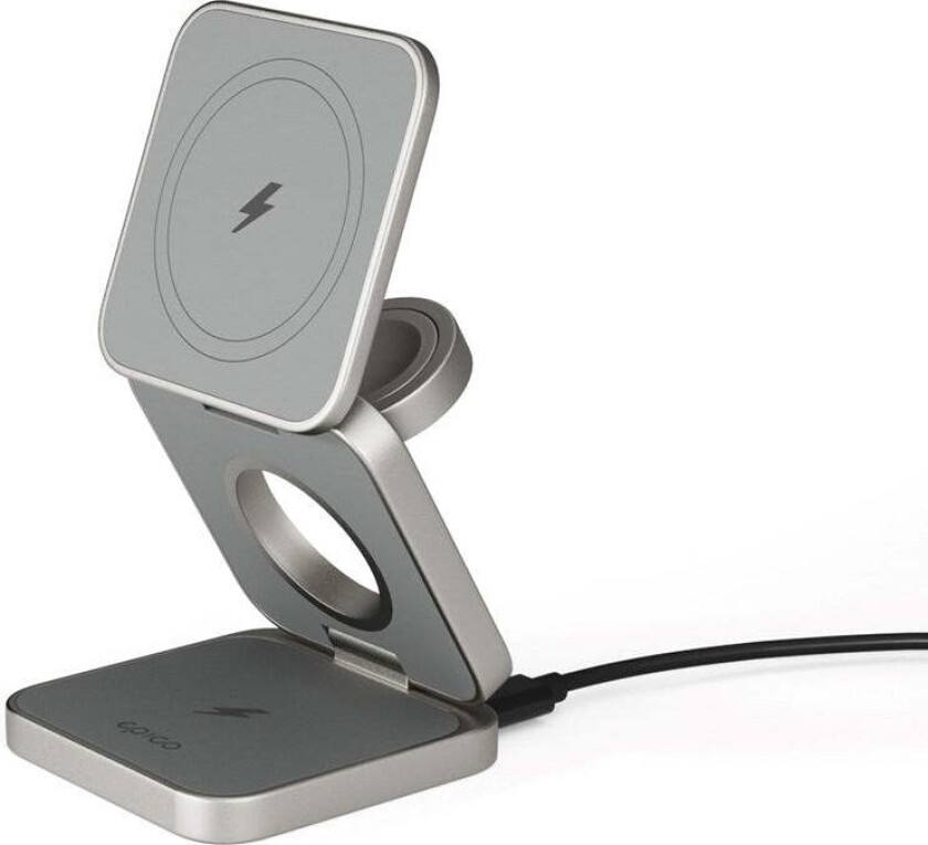 Sammenleggbar 3-i-1 Magnetisk Lader 15W og Mobilholder - Sølv