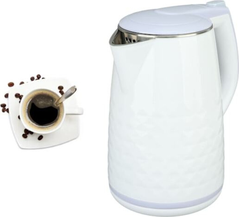 Elektrisk Vannkoker 2000W Dobbel Rustfritt Stål 2L Vannkoker Oppvarmer med Automatisk Avstenging og Tørrkokingsbeskyttelse EU-Plugg 220V Hvit