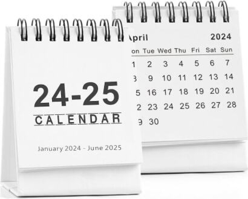 Kalender 2024/25 - Liten skrivebordskalender 2024 2025 Mini skrivebordskalender 18 månedskalender fra jan 2024 til juni 2025, 10,5x7,5cm White