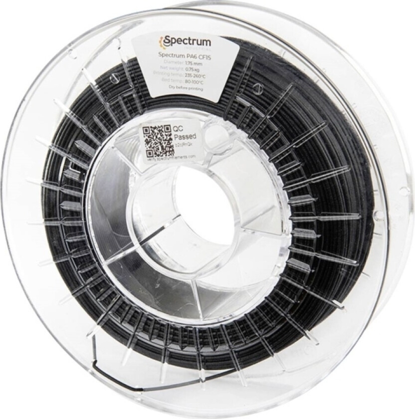 Spectrum Filaments 80584 Pa6 Cf15 Filament Pa6, Pa6-Cf15 (Kul) Kulfiberforstærket, Mat, Slagfast, Varmebestandig 1.75 Mm 750 G Sort 1 Stk
