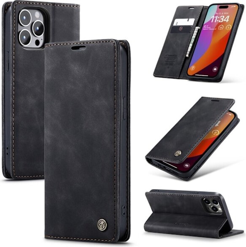 CASEME Retro Wallet Case for iPhone 16 Pro Black