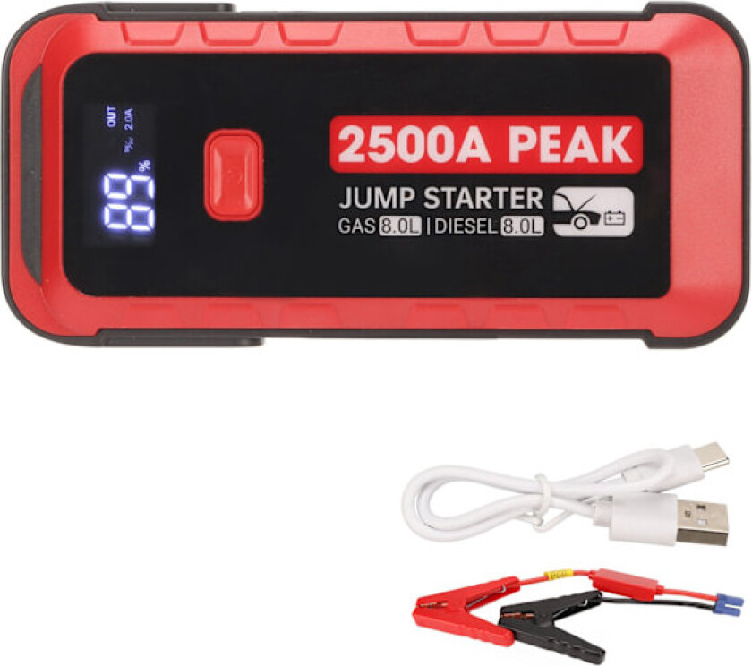 Bilbatteri Starthjelp 2500A 25800mAh USB Hurtiglading LCD-skjerm Bærbar Starthjelp for 12V Kjøretøy Camping