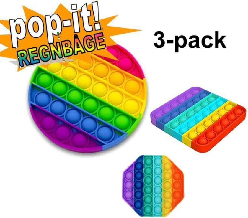 3-pak Pop It Fidget Toy Original - Rainbow - CE-godkjent
