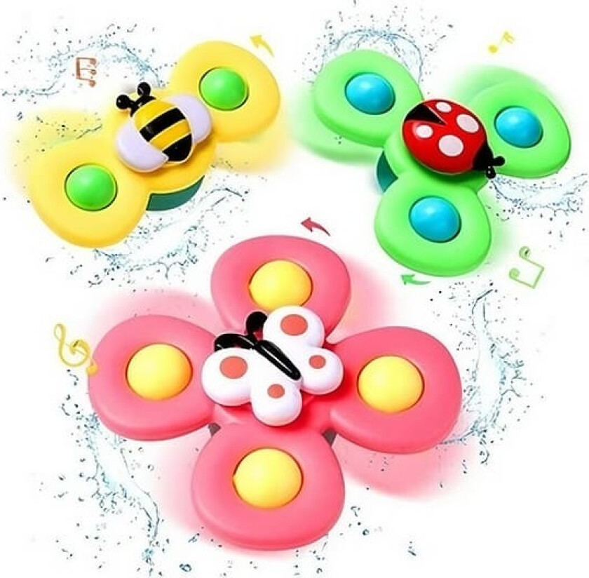 3 stk. Roterende Fidget Spinner med sugekopp for baby/barn - Spinneleke