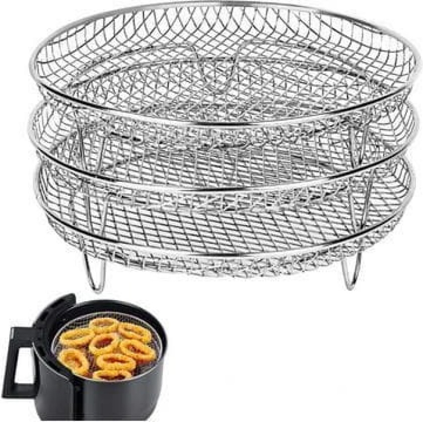 3 stk Air Fryer Rack Airfryer Kurvrom Rustfritt stål - Round