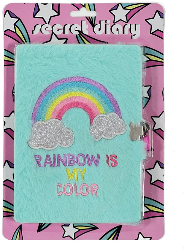 A5 Brodert Plysj Dagbok m/ lås - Rainbow Is My Color
