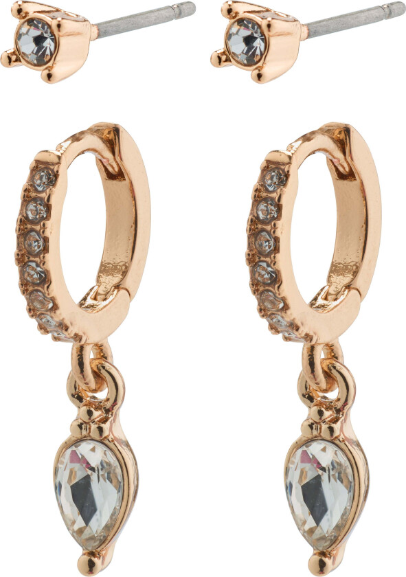 ELZA resirk. krystall øredobber 2-i-1 sett, rosagullbelagt