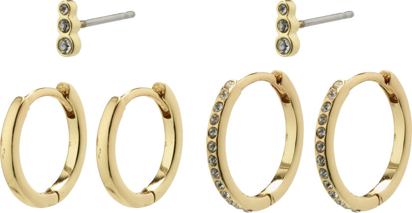 MARINE hoop og krystall øredobber 3-i-1-sett, gullbelagt