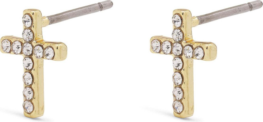 CLARA krystall kors-øredobber gullbelagt