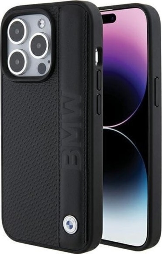 Bmw Bmhcp15x22rdpk Apple Iphone 15 Pro Max 6.7" Dklas Telefonui Juodos Spalvos Hardcase Leather Textured & Stripe
