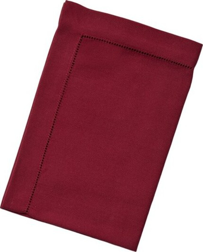 Stoffserviett med brodert hullsøm 50x50 cm mørkerød