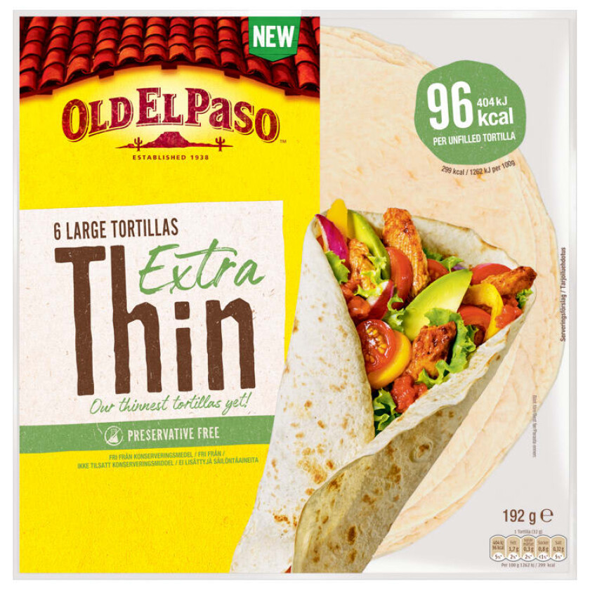 Tortillas Large Ex.Thin 6stk 192g