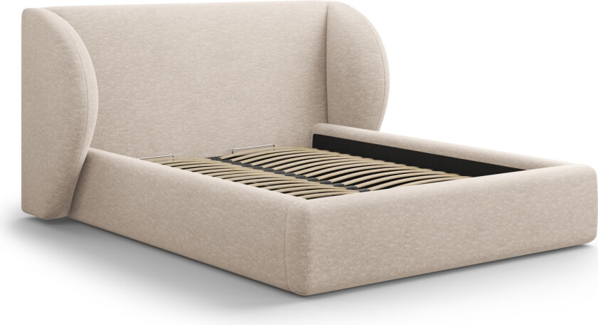 MICADONI Miley sengeramme, med sengegavl og lameller - beige chenille (230x247x100)