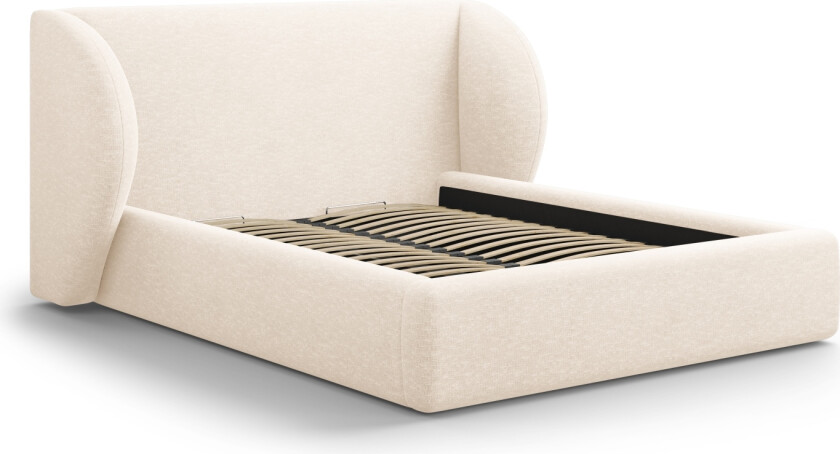 MICADONI Miley sengeramme, med sengegavl og lameller - beige chenille (230x187x100)