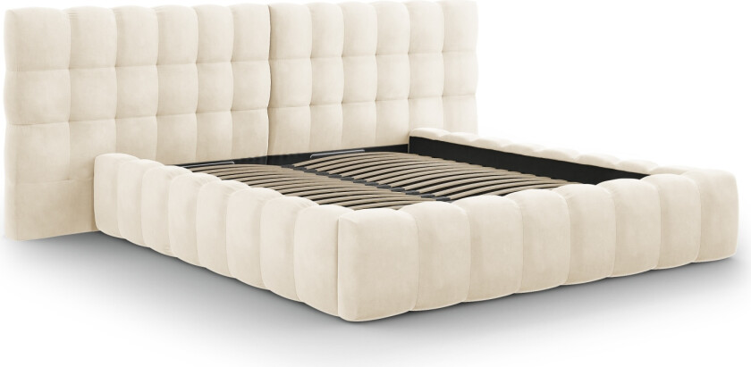 MICADONI Mamaia sengeramme, med dobbel sengegavl og lameller - beige fløyel (230x200x100)