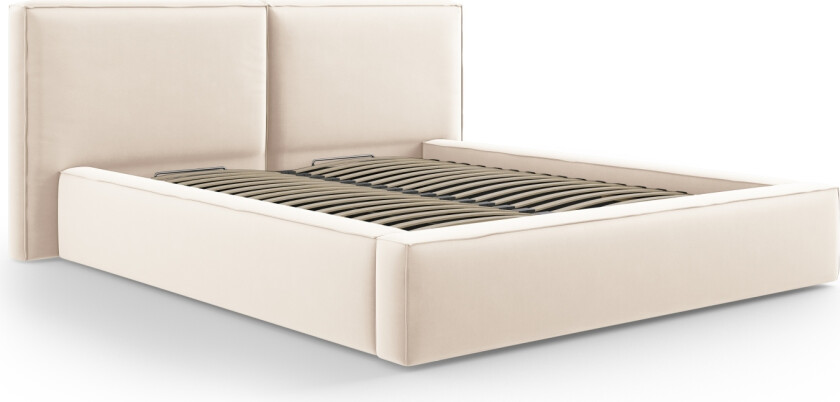 MICADONI Jodie sengeramme, med sengegavl, lameller - beige fløyel og plast (228x194x97,5)